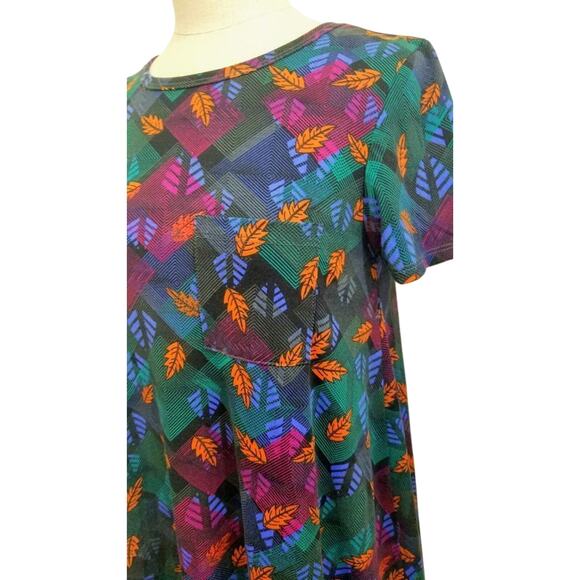 LULAROE Leaves Autumn Print High Low Long Dress Stretch Tee Shirt Pocket XS - Picture 1 of 11